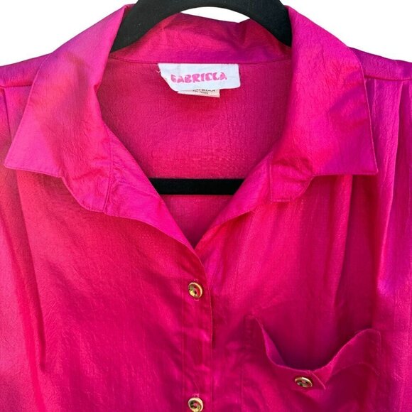 Gabriella Vintage Womens Button-Up Hot Pink Long Roll Tab Sleeve Blouse Small - Picture 5 of 10